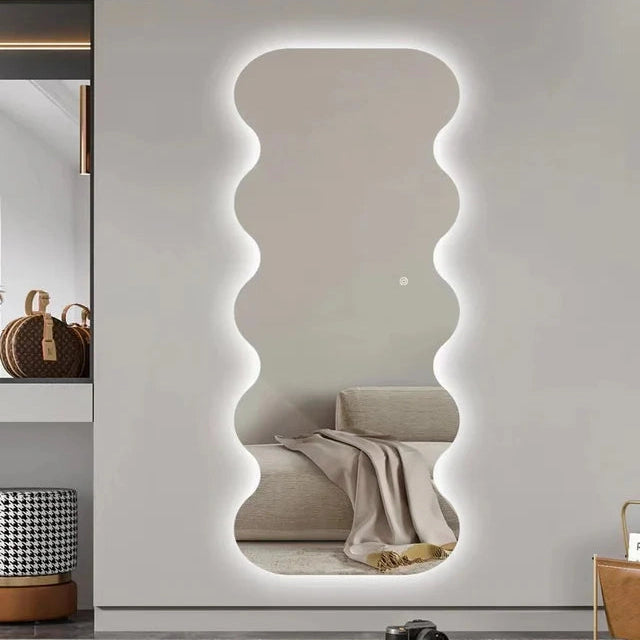 LED Full-Length Abstract Mirror – Modern Touch Sensor Design for Stylish Interiors