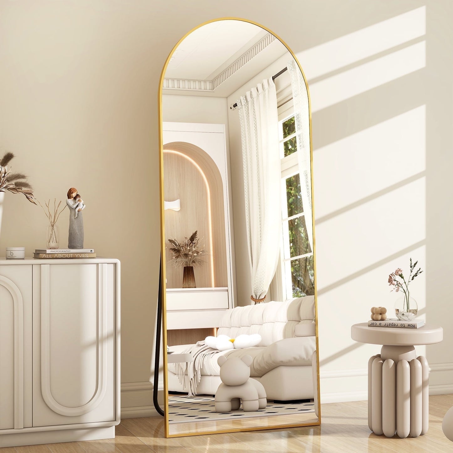 Golden 5.5 ft Arch Full-Length Mirror with Stand | All-India Delivery & Guarantee