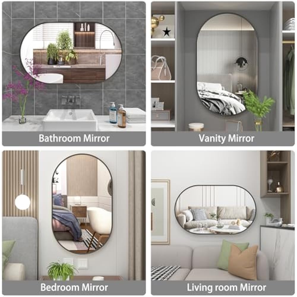 Black-Framed 36x24 Inch Double Arch (Capsule-Shaped) Mirror – Stylish Modern Décor Piece - Fabels