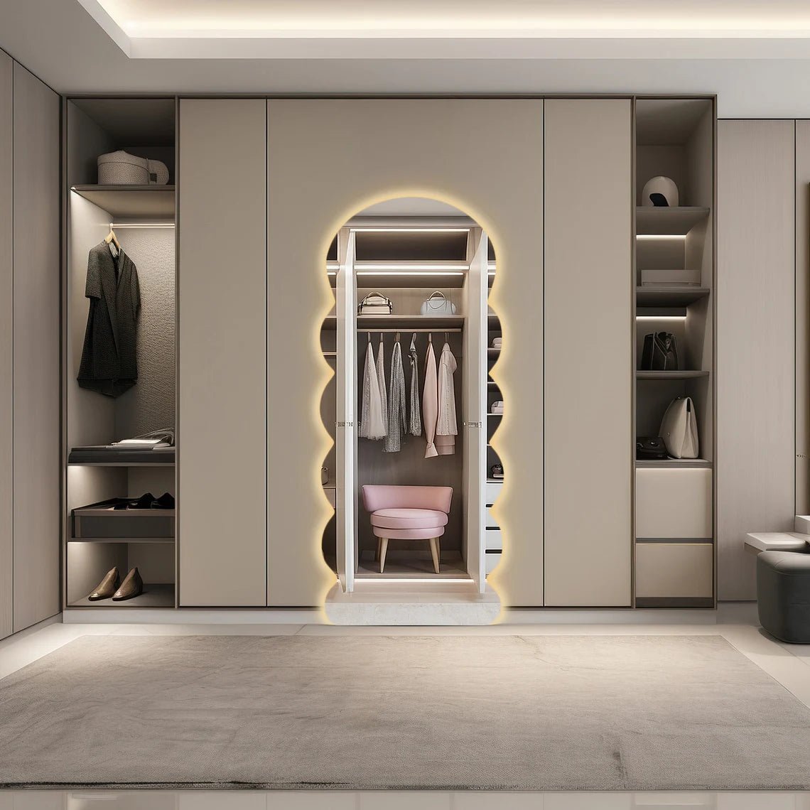 LED Full-Length Mirror with Abstract Design – Perfect Blend of Modern Aesthetics and Functionality - Fabels