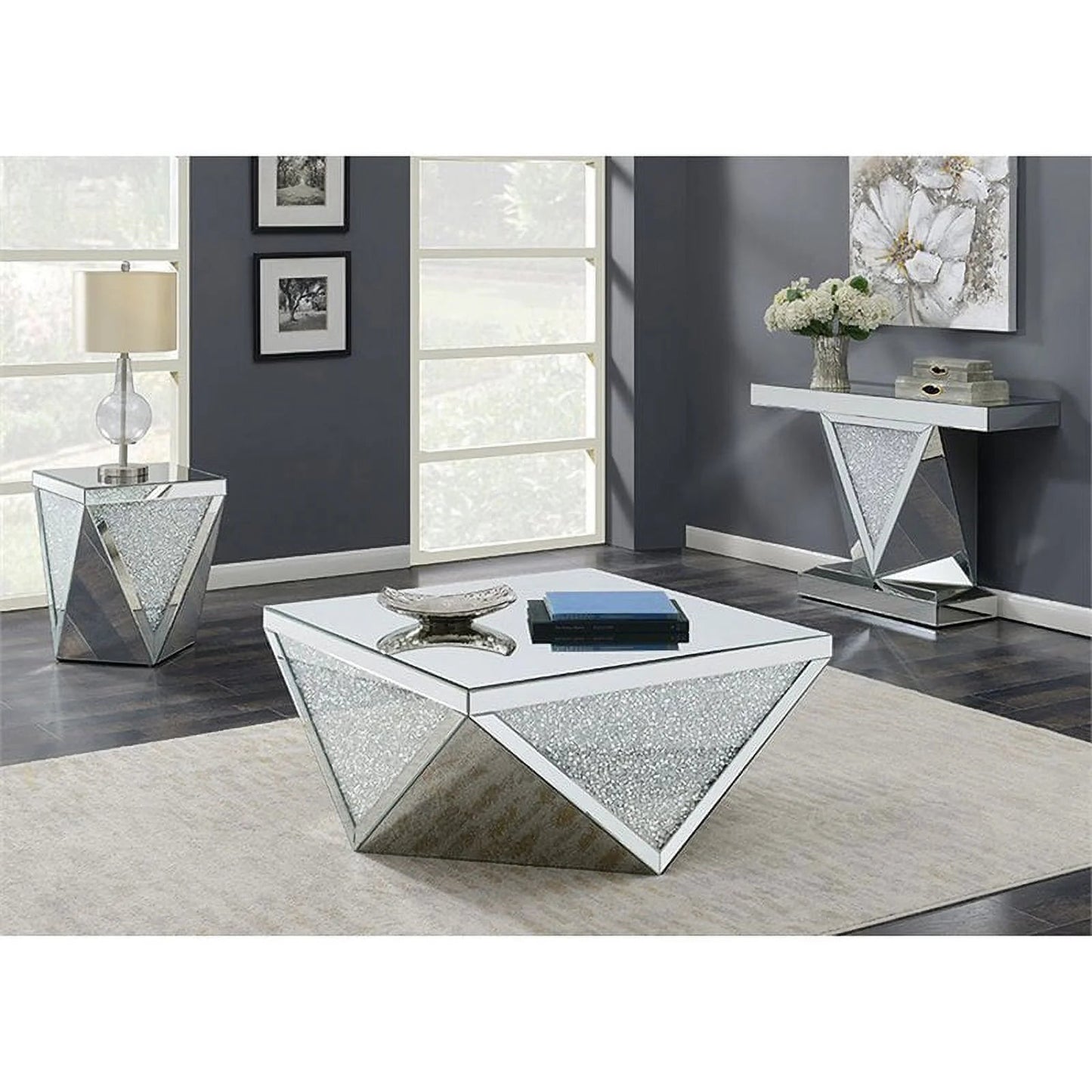 Luxury Diamond Mirrored Coffee Table – Crushed Crystal Elegance - Fabels