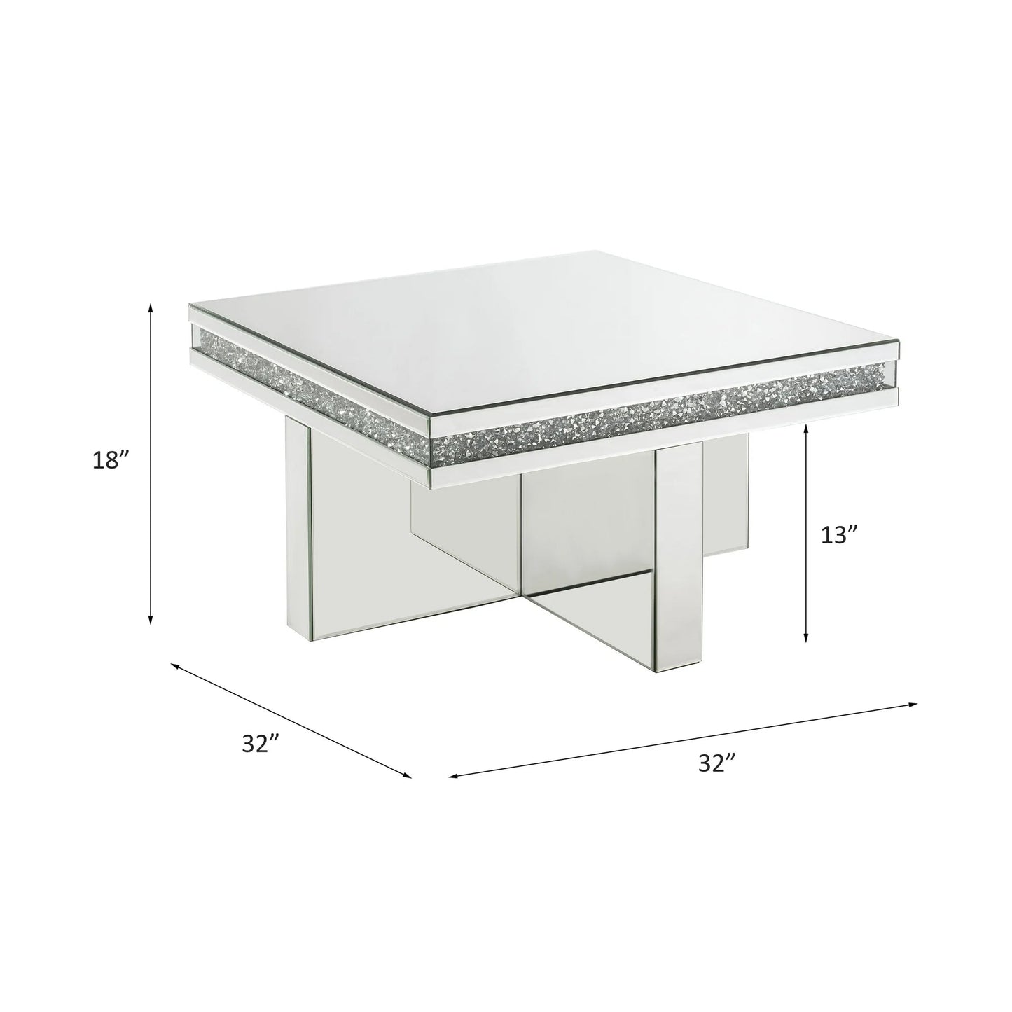 Luxury Mirrored Square Coffee Table with Faux Diamond Inlay – Modern Elegance - Fabels