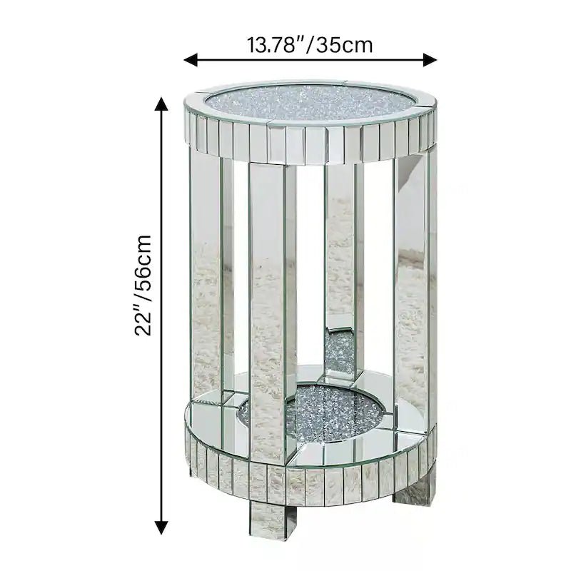 Round Mirrored Side Table with Crystal Inlay – Luxury Accent Piece - Fabels