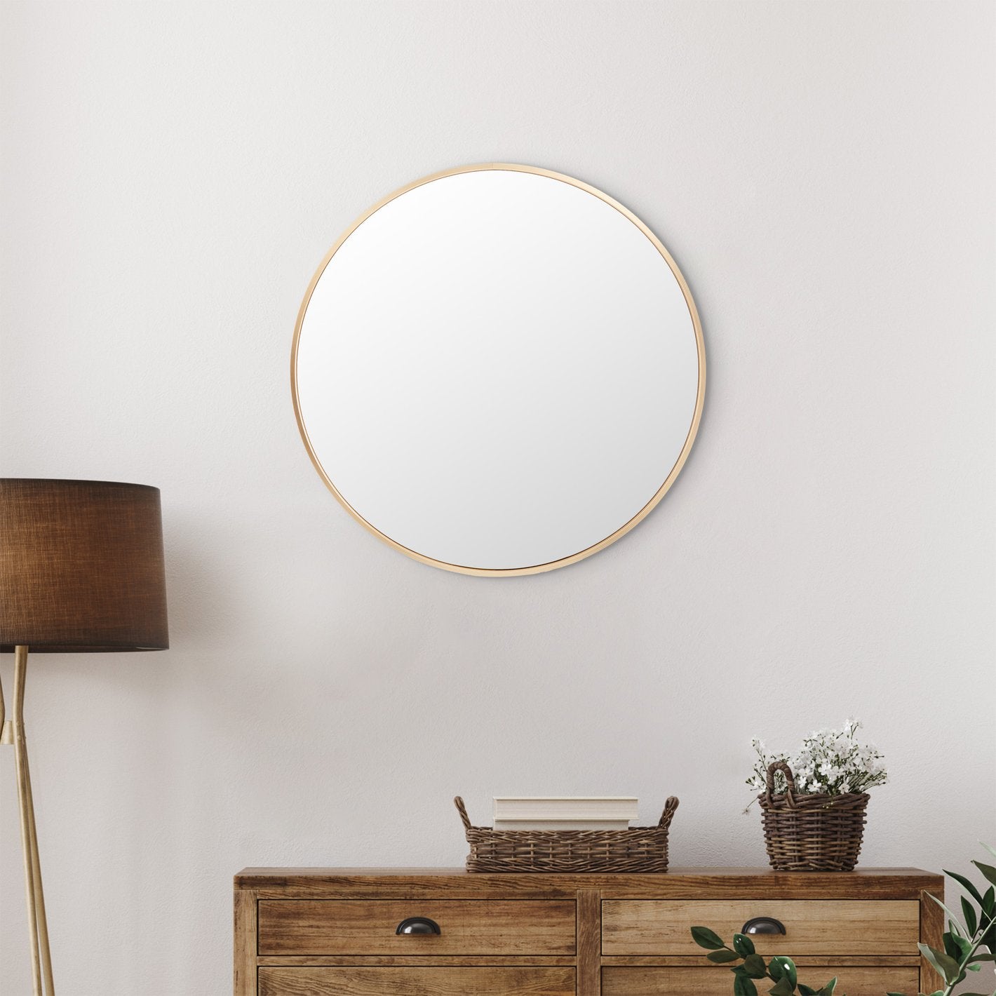 Elegant Round Mirror with Golden Frame – Available in Sizes 2x2 Feet, 2.5x2.5 Feet, and 3x3 Feet | Timeless Home Décor Accent