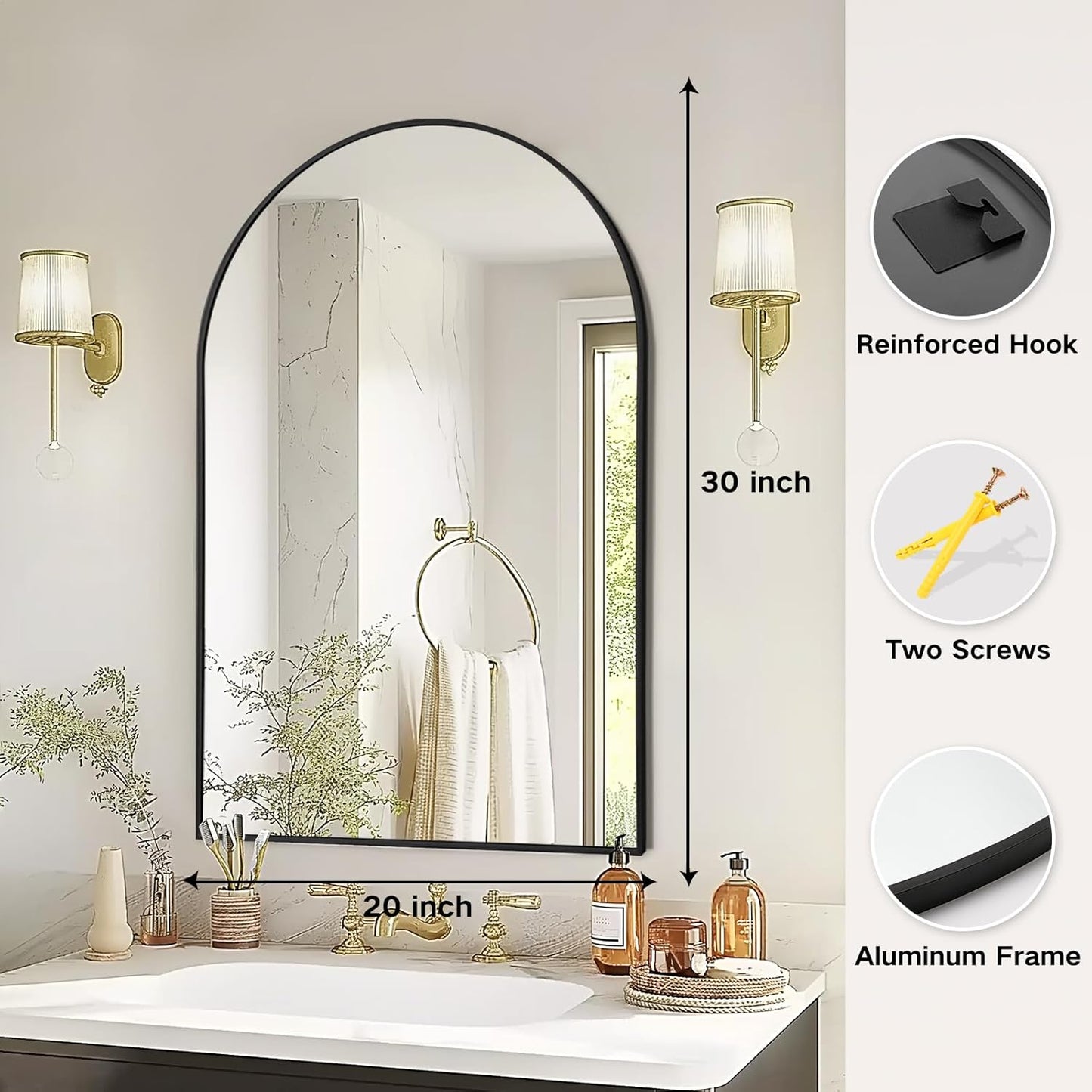 20x30 Inch Arch Mirror with Black Frame – Elegant, Modern Design for Home Décor - Fabels