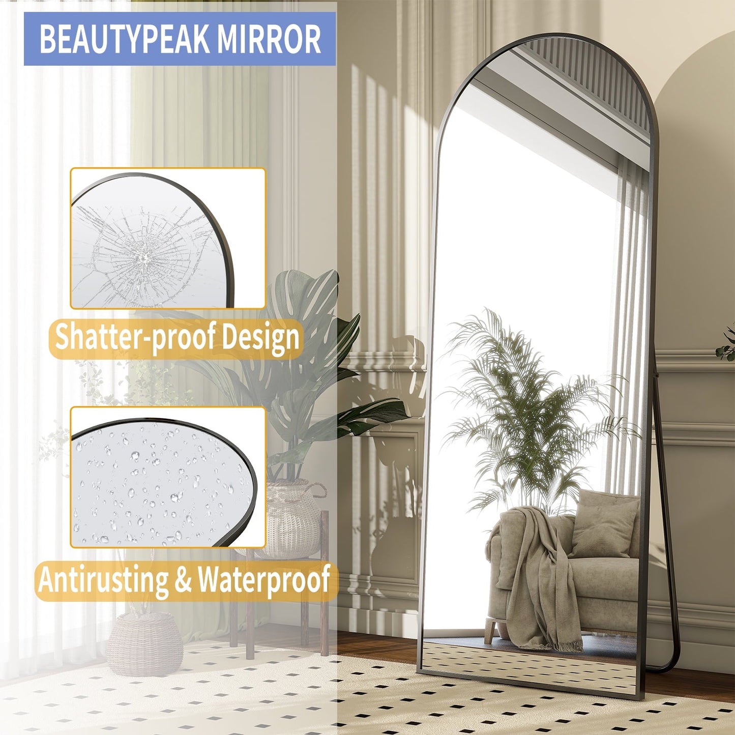 5.5 ft Black Arch Full-Length Mirror with Stand | All-India Delivery & Guarantee - Fabels