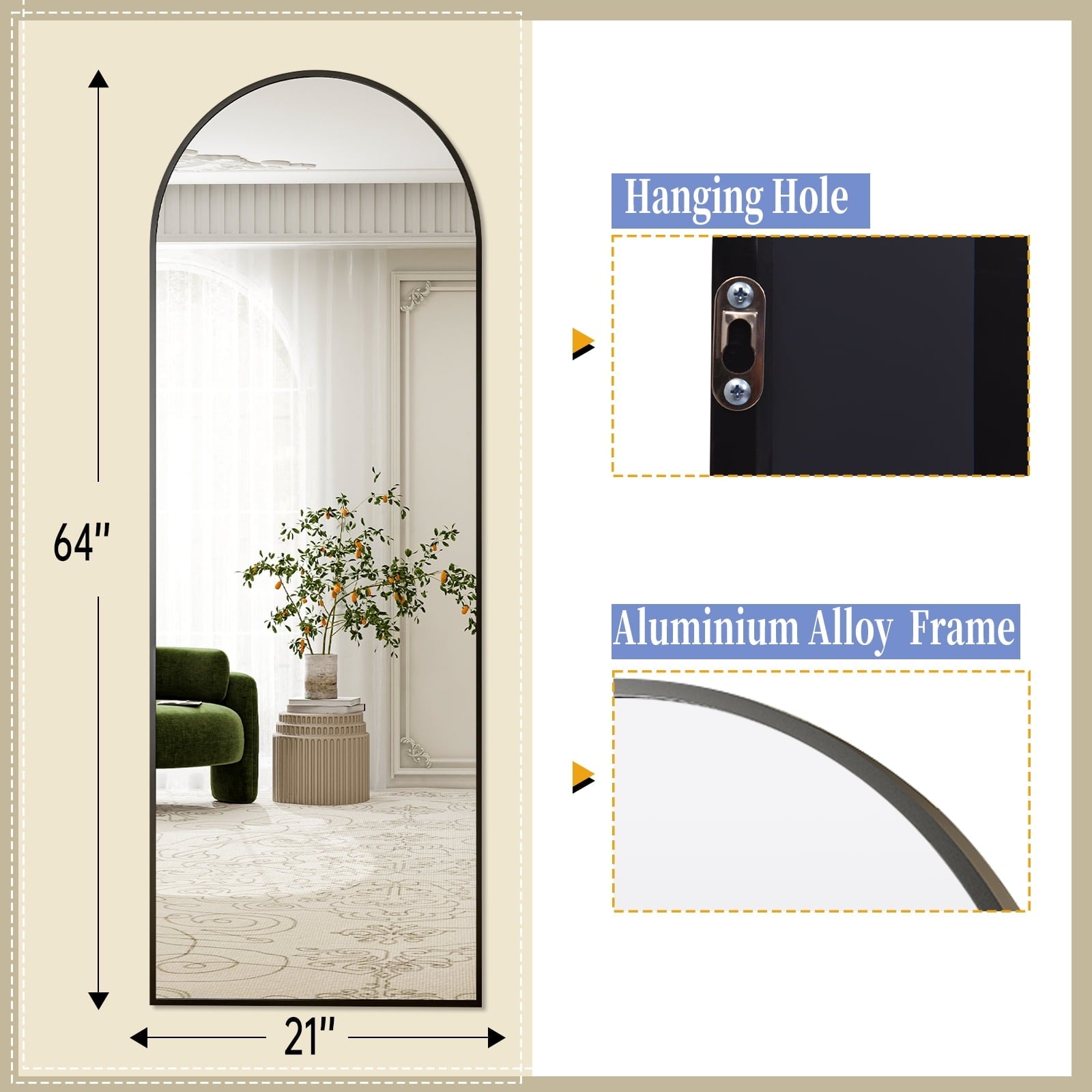 5.5 ft Black Arch Full-Length Mirror with Stand | All-India Delivery & Guarantee - Fabels