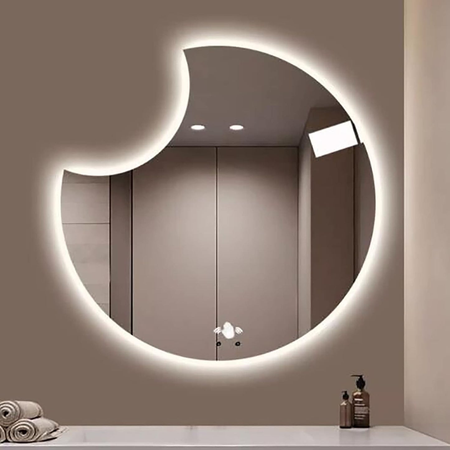 Abstract LED Mirror with Touch Sensor & 3 Lights – Illuminate Your Space with Style