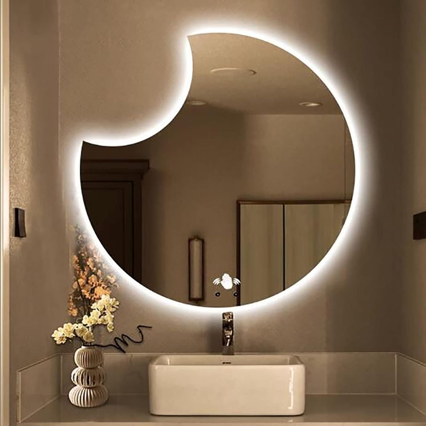 Abstract LED Mirror with Touch Sensor & 3 Lights – Illuminate Your Space with Style