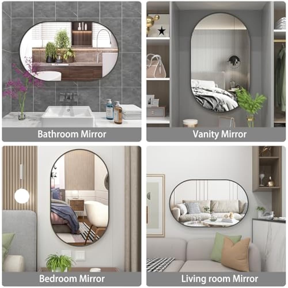 Black-Framed 36x24 Inch Double Arch (Capsule-Shaped) Mirror – Stylish Modern Décor Piece