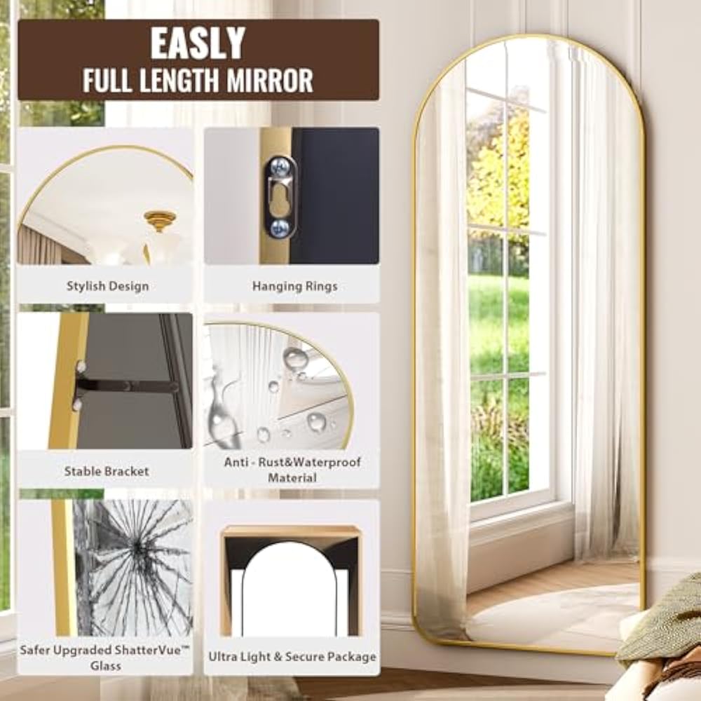 Golden Round Corners 5.5 ft Arch Full-Length Mirror with Stand | All-India Delivery & Guarantee (Copy) (Copy)