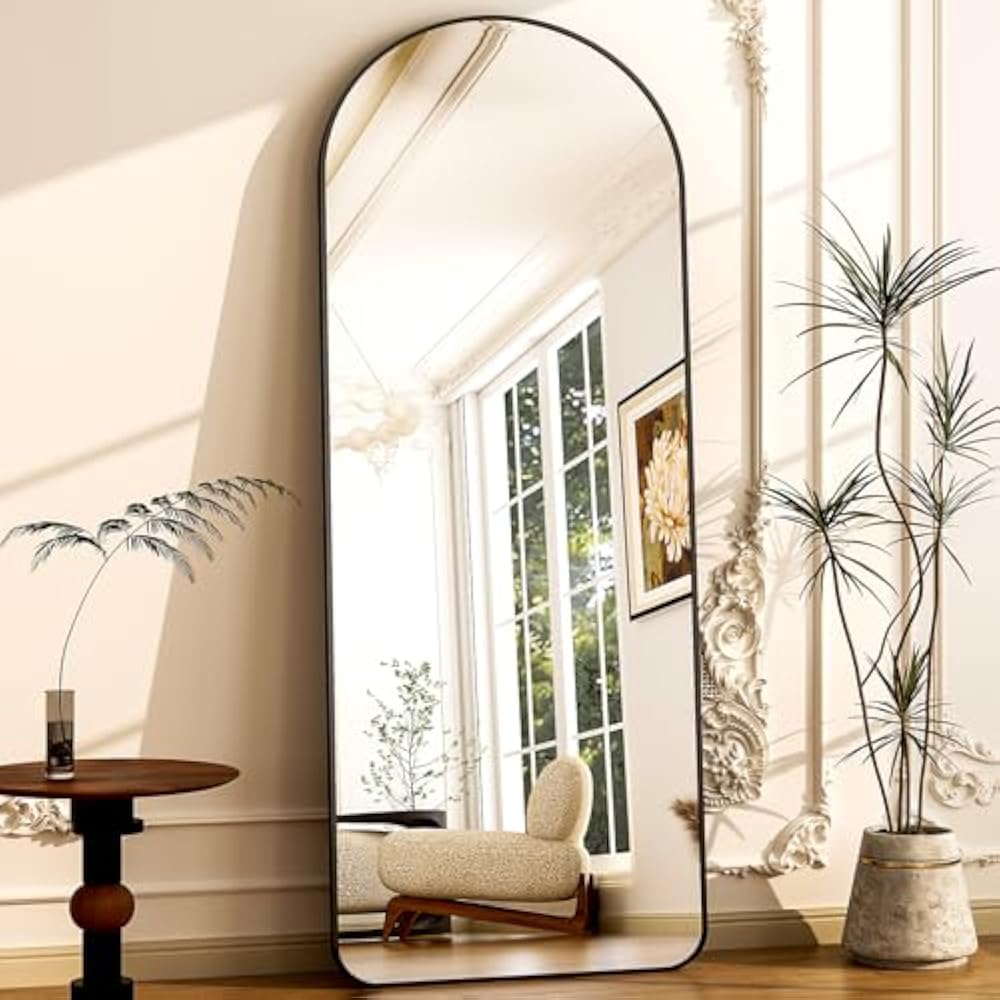 Black Round Corners 5.5 ft Arch Full-Length Mirror with Stand | All-India Delivery & Guarantee