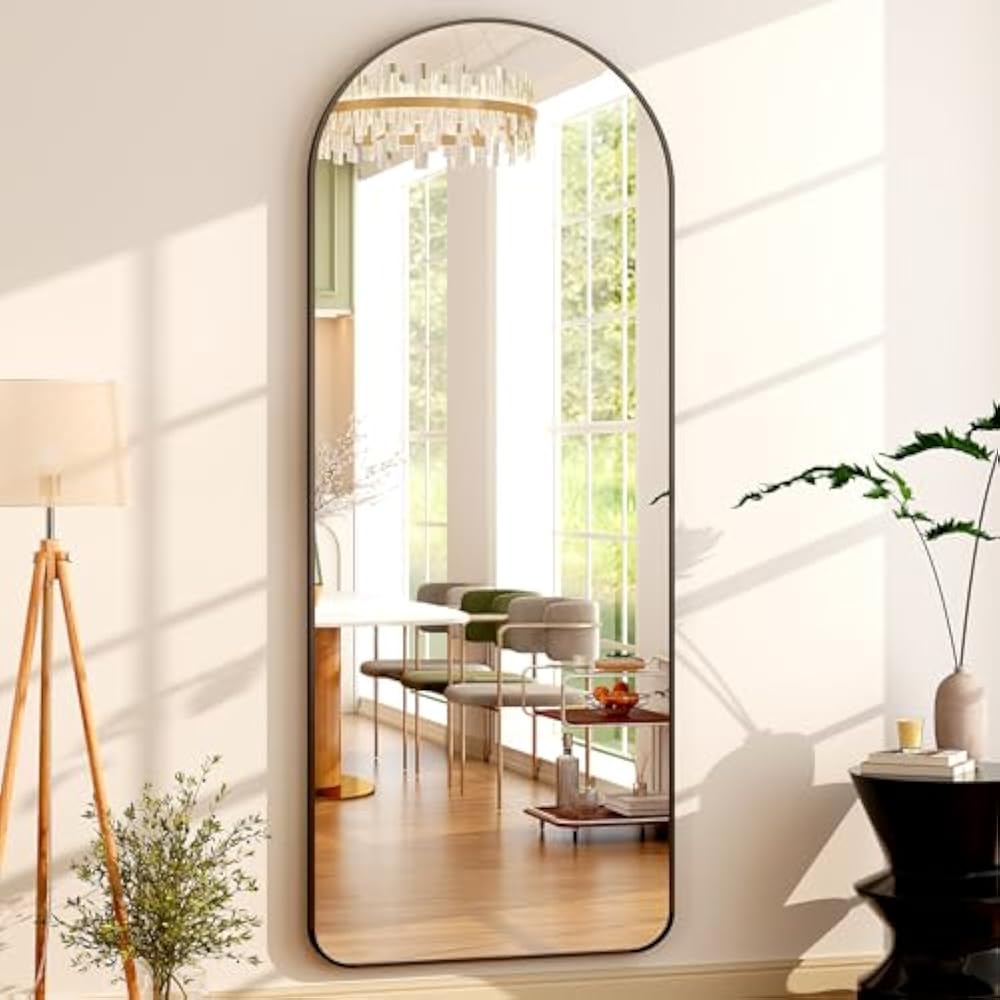 Black Round Corners 5.5 ft Arch Full-Length Mirror with Stand | All-India Delivery & Guarantee