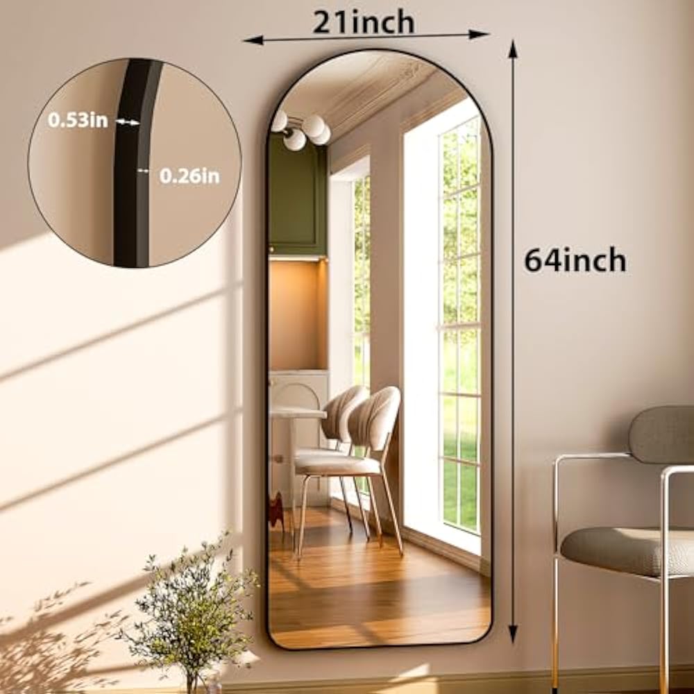 Black Round Corners 5.5 ft Arch Full-Length Mirror with Stand | All-India Delivery & Guarantee