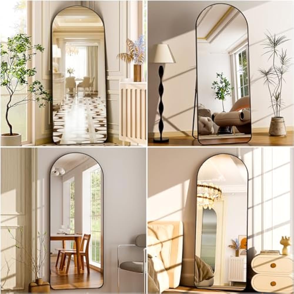 Black Round Corners 5.5 ft Arch Full-Length Mirror with Stand | All-India Delivery & Guarantee