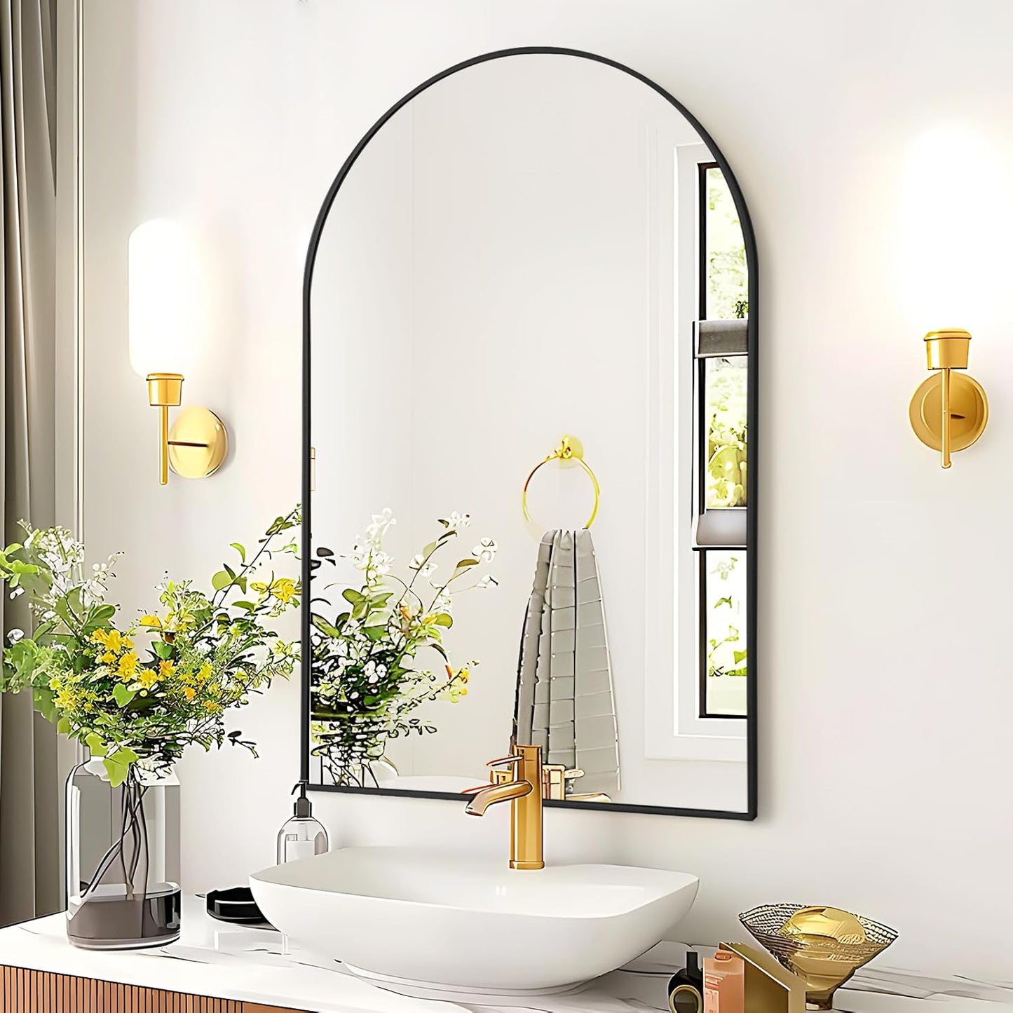 20x30 Inch Arch Mirror with Black Frame – Elegant, Modern Design for Home Décor