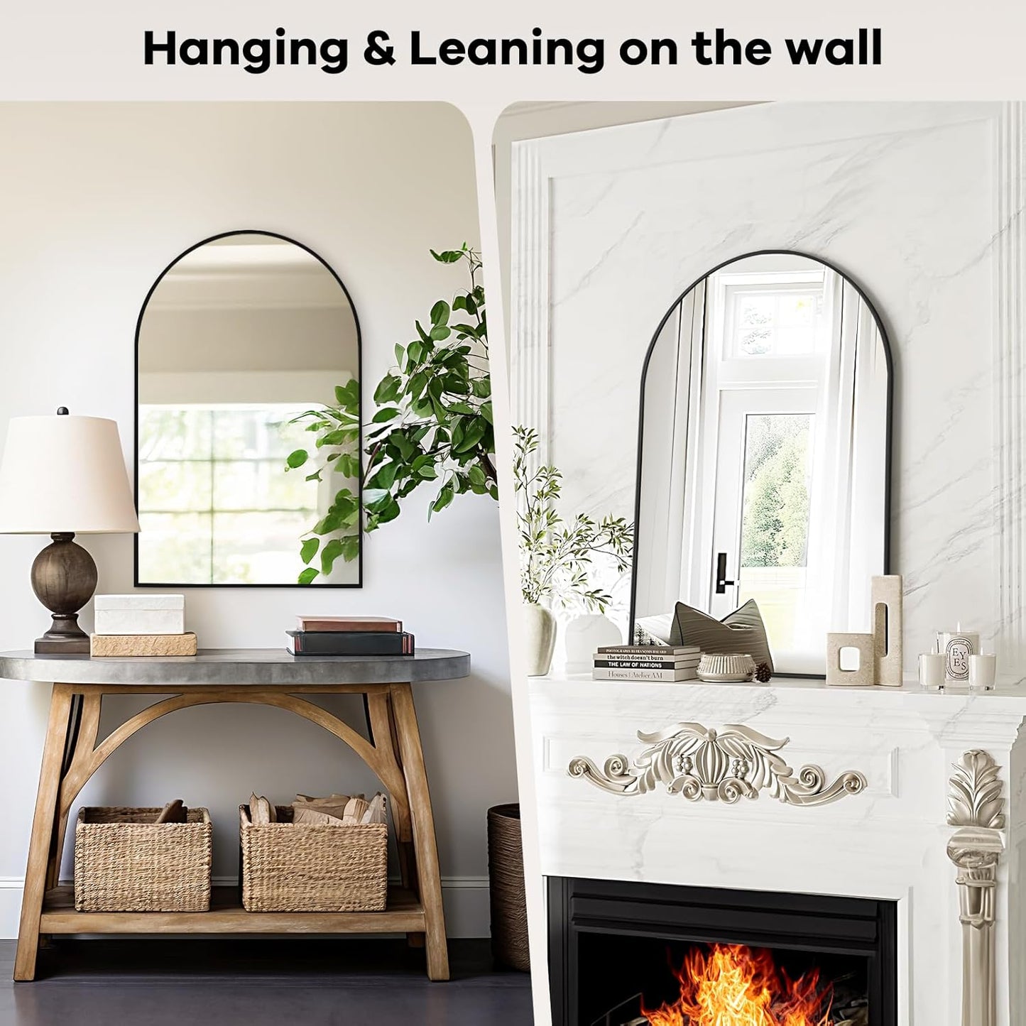 20x30 Inch Arch Mirror with Black Frame – Elegant, Modern Design for Home Décor