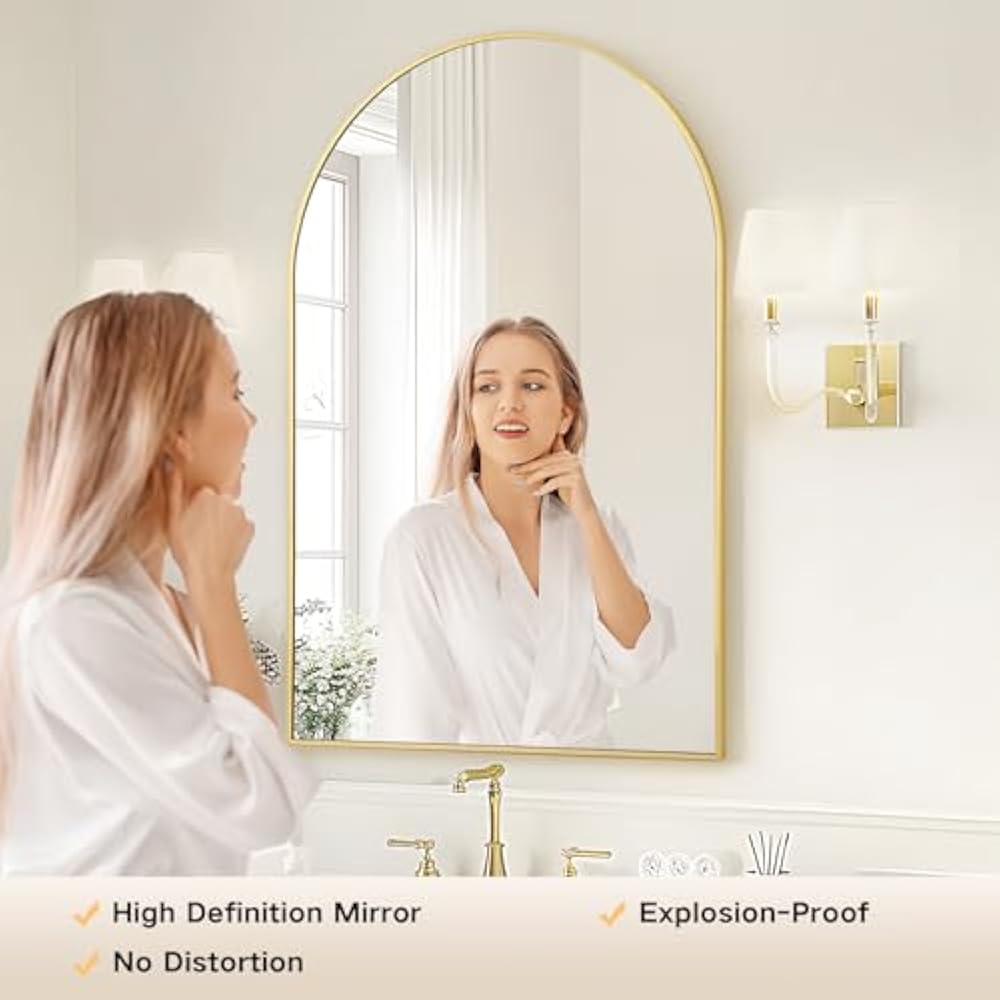 Elegant Golden 20x30 Inch Arch Mirror with Golden Frame – Perfect for Modern Home Interiors