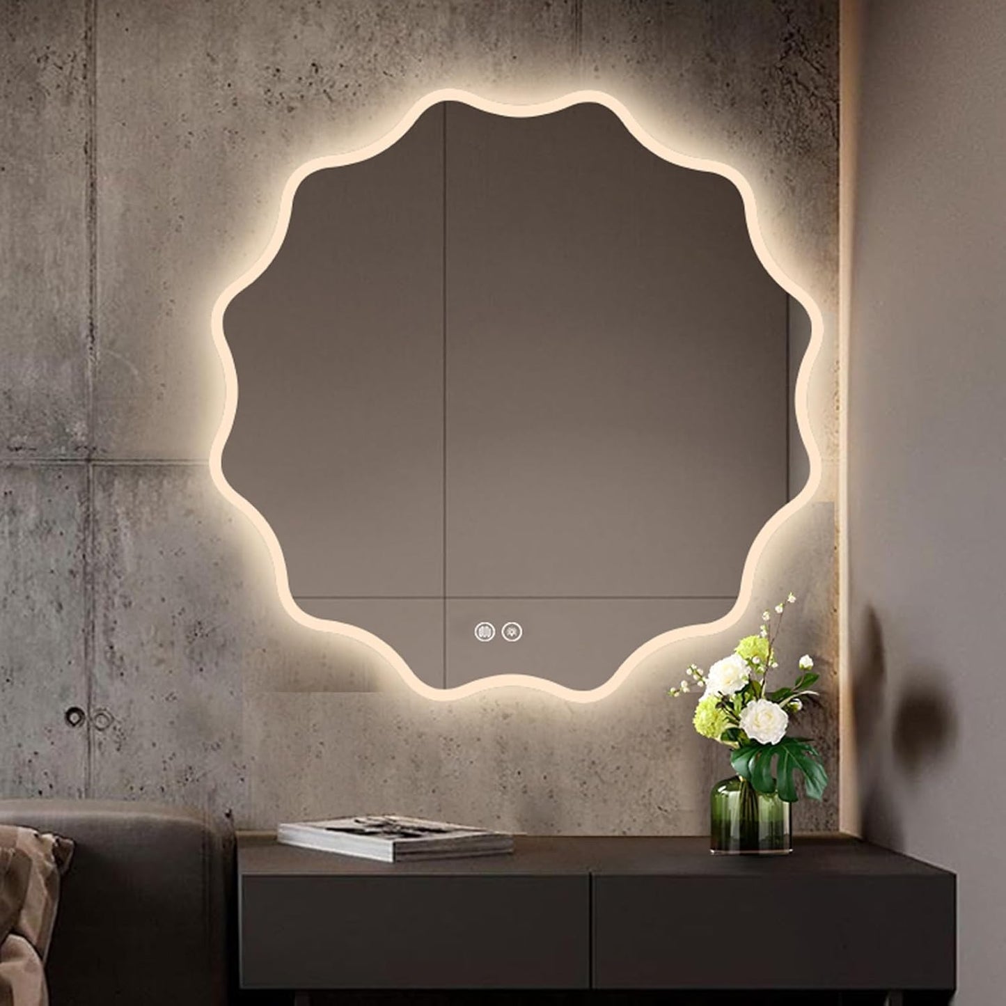 Touch Sensor LED Abstract Mirror with 3 Lights – Contemporary Lighting for Any Room