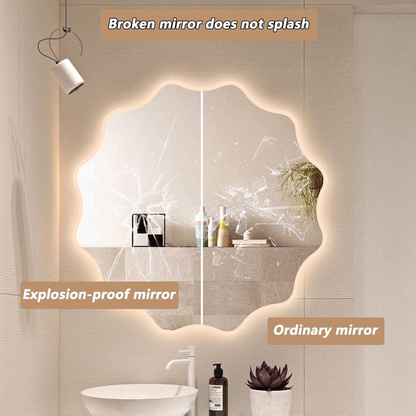 Touch Sensor LED Abstract Mirror with 3 Lights – Contemporary Lighting for Any Room