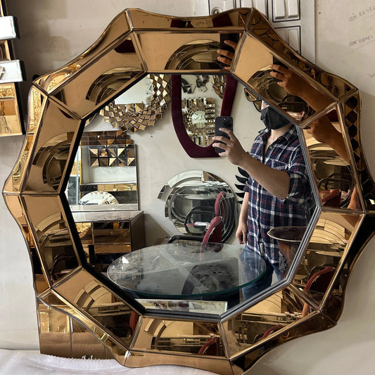 Luxury Octagonal Gold Mirror – Elegant Geometric Wall Décor