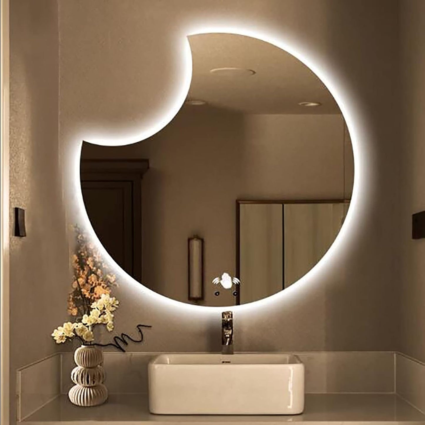 Abstract LED Mirror with Touch Sensor & 3 Lights – Illuminate Your Space with Style - Fabels