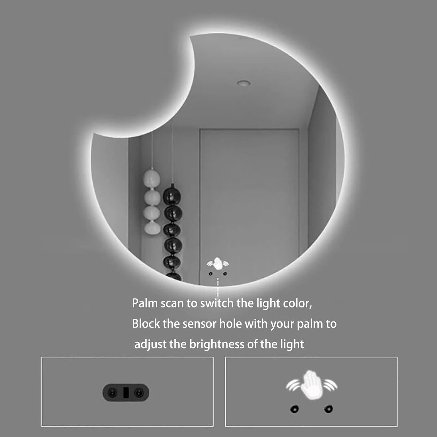 Abstract LED Mirror with Touch Sensor & 3 Lights – Illuminate Your Space with Style - Fabels