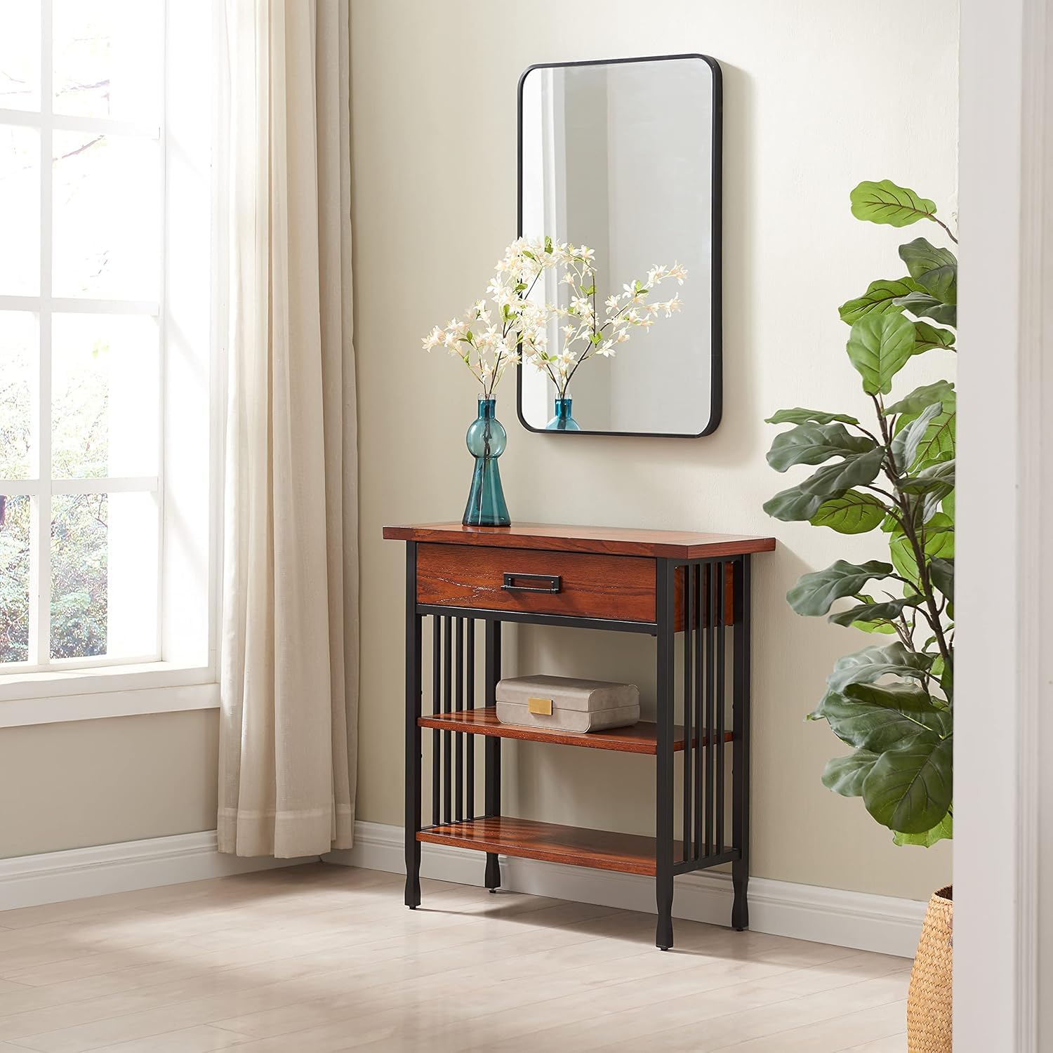 Black 30x20 Inch Rectangular Mirror with Rounded Corners and Black Frame – Modern, Stylish Home Décor - Fabels
