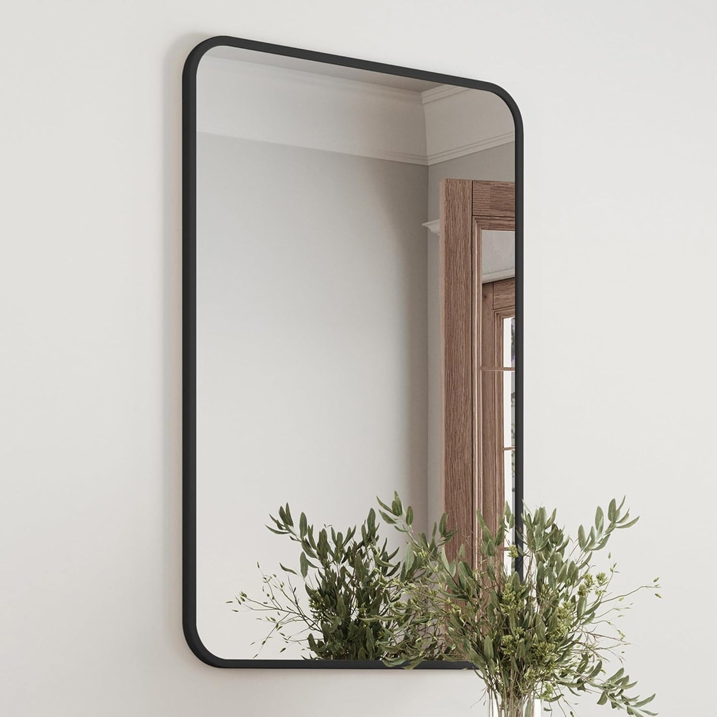 Black 30x20 Inch Rectangular Mirror with Rounded Corners and Black Frame – Modern, Stylish Home Décor - Fabels
