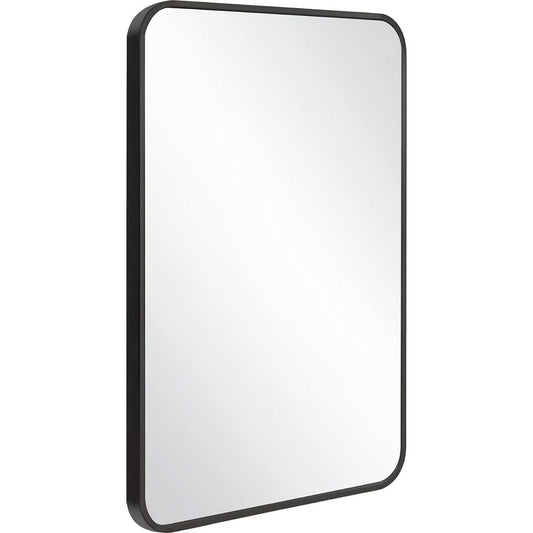 Black 30x20 Inch Rectangular Mirror with Rounded Corners and Black Frame – Modern, Stylish Home Décor - Fabels