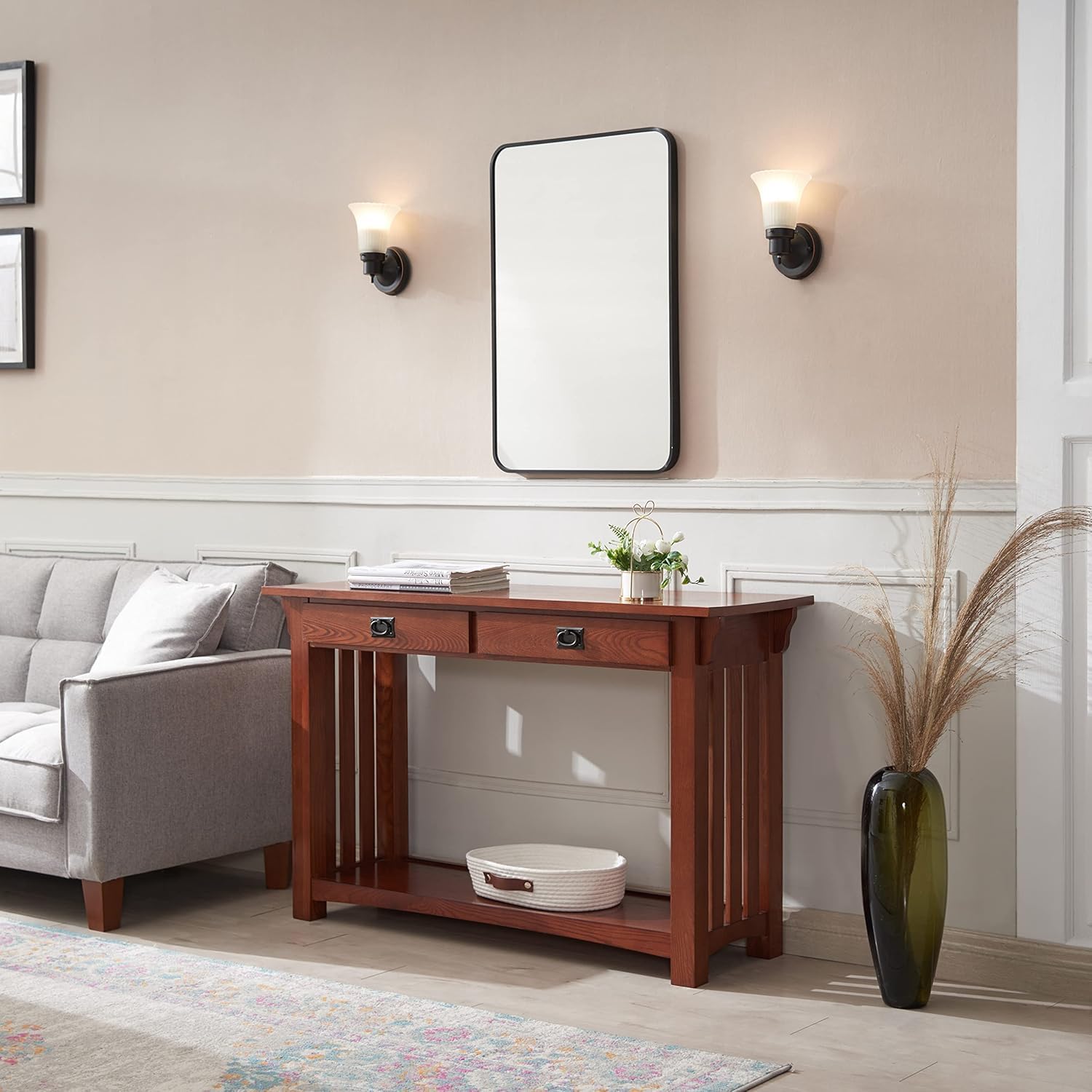 Black 30x20 Inch Rectangular Mirror with Rounded Corners and Black Frame – Modern, Stylish Home Décor - Fabels