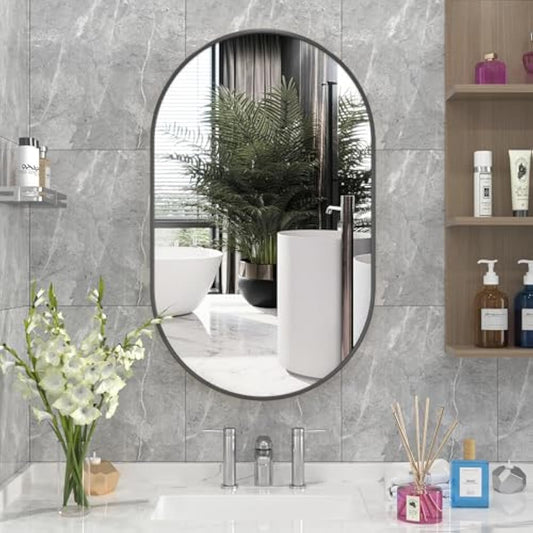 Black-Framed 36x24 Inch Double Arch (Capsule-Shaped) Mirror – Stylish Modern Décor Piece - Fabels