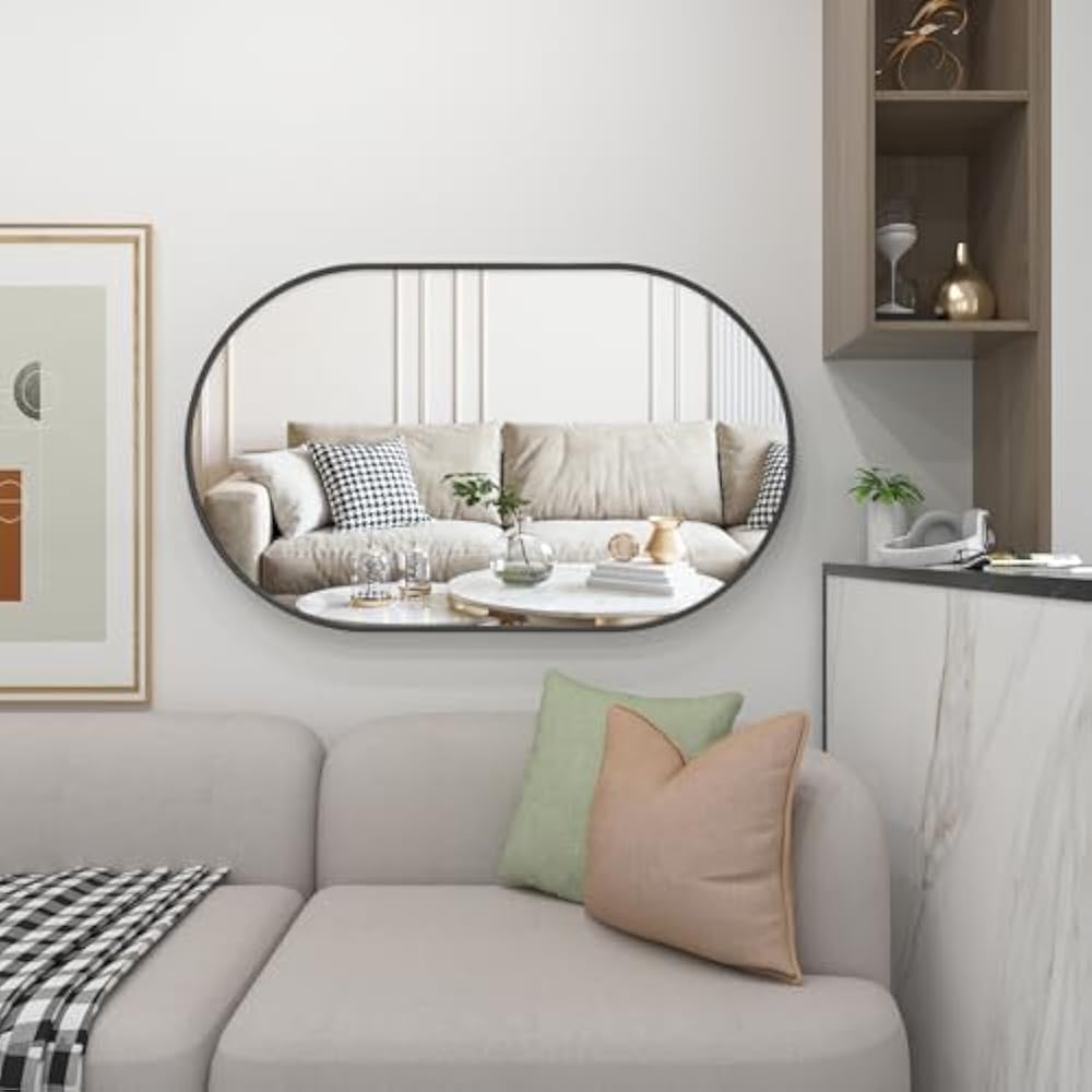 Black-Framed 36x24 Inch Double Arch (Capsule-Shaped) Mirror – Stylish Modern Décor Piece - Fabels