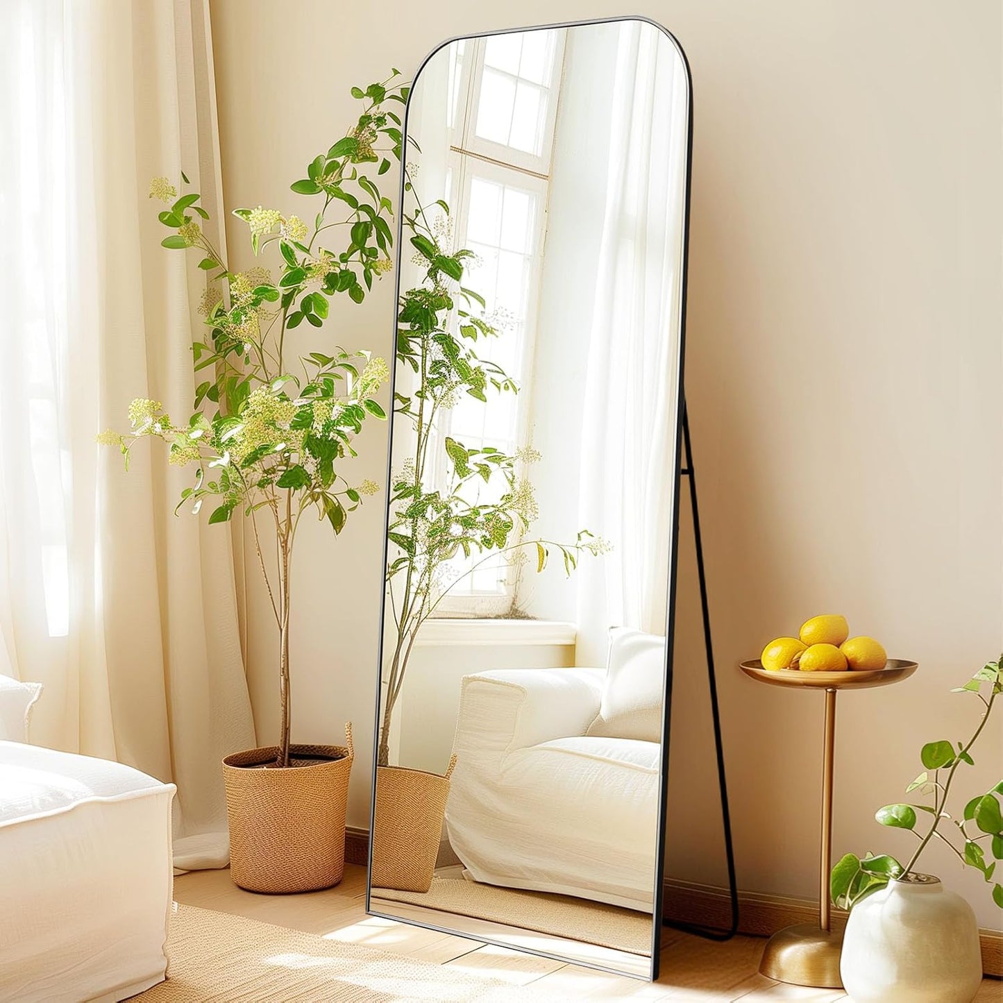Black Top Round Corners 5.5 ft Arch Full-Length Mirror with Stand | All-India Delivery & Guarantee - Fabels