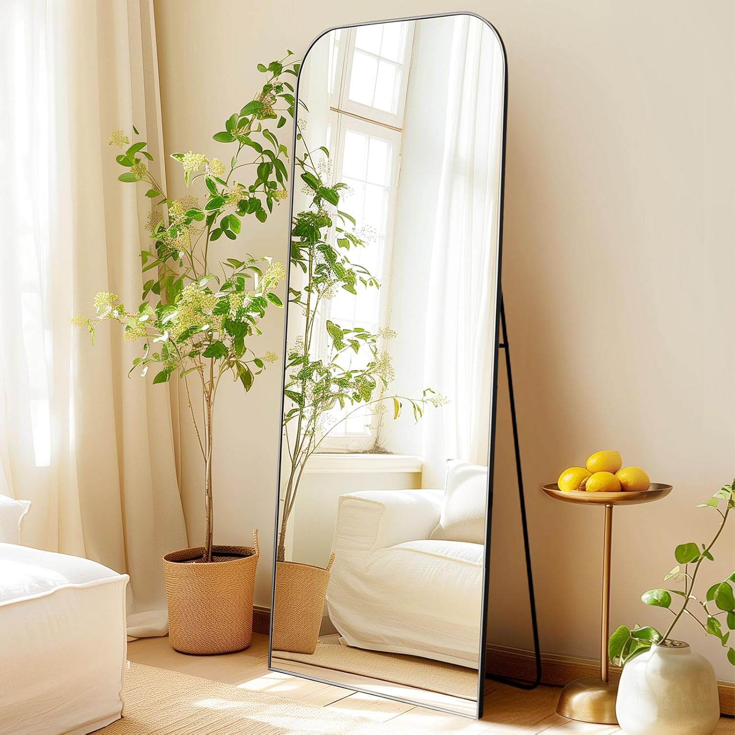 Black Top Round Corners 5.5 ft Arch Full-Length Mirror with Stand | All-India Delivery & Guarantee - Fabels