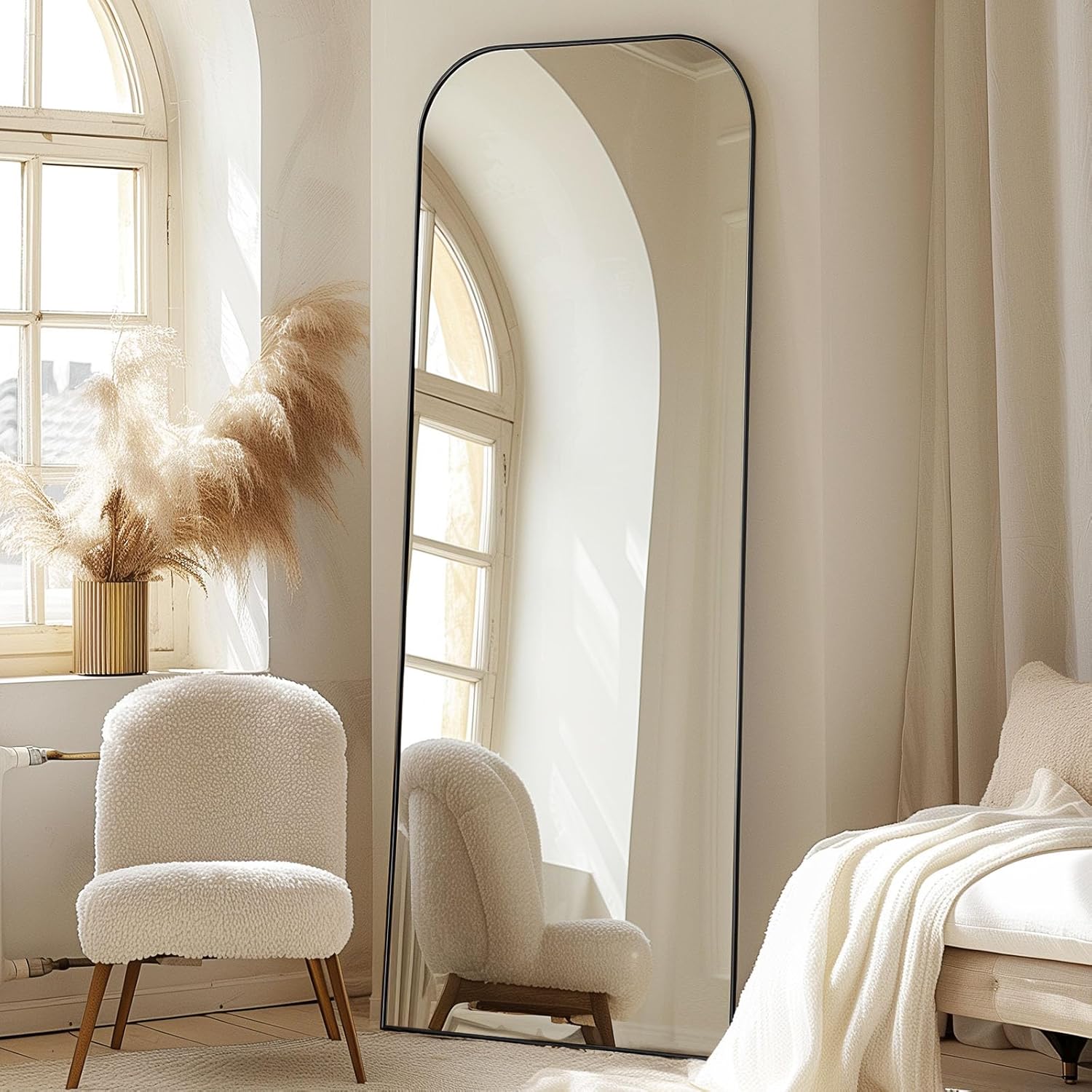 Black Top Round Corners 5.5 ft Arch Full-Length Mirror with Stand | All-India Delivery & Guarantee - Fabels