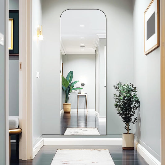 Black Top Round Corners 5.5 ft Arch Full-Length Mirror with Stand | All-India Delivery & Guarantee - Fabels