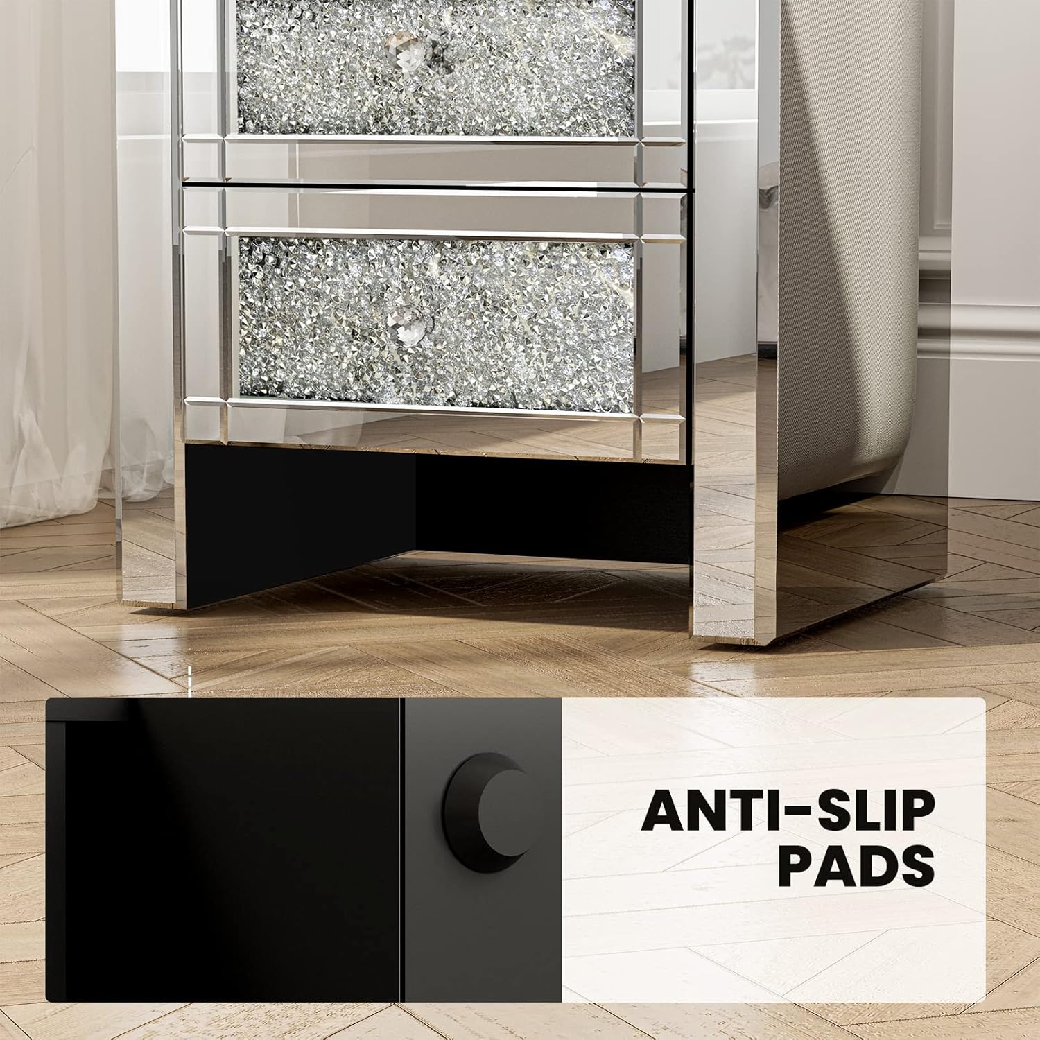 Crystal Mirrored 3 - Drawer Side Table – Elegant & Luxurious - Fabels