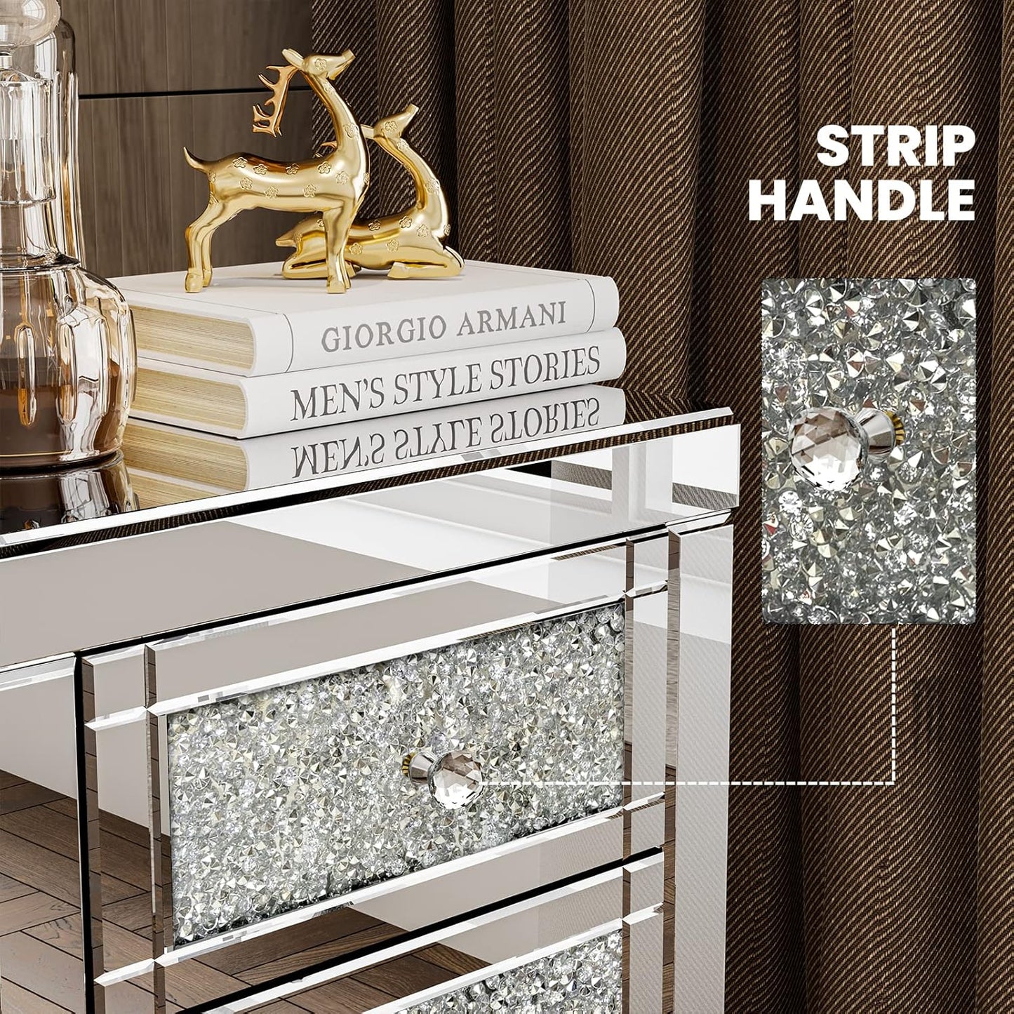 Crystal Mirrored 3 - Drawer Side Table – Elegant & Luxurious - Fabels