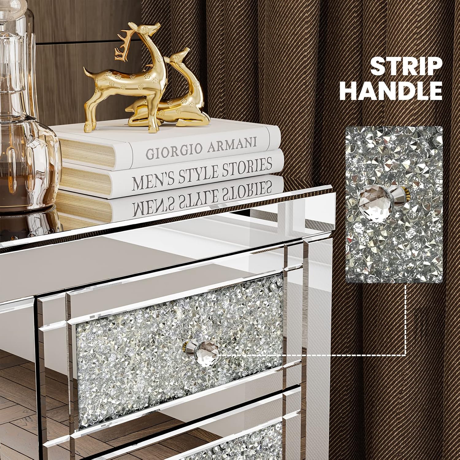 Crystal Mirrored 3 - Drawer Side Table – Elegant & Luxurious - Fabels