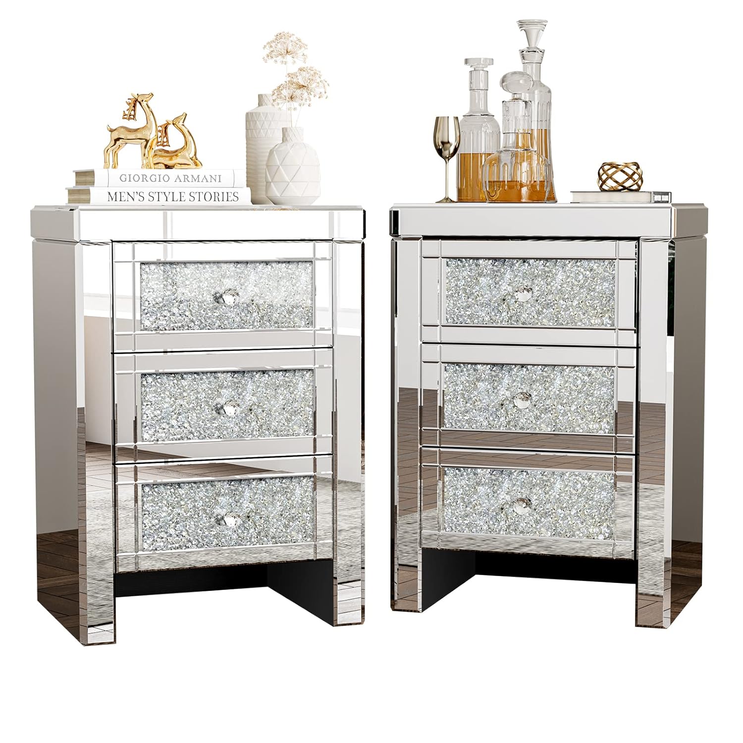Crystal Mirrored 3 - Drawer Side Table – Elegant & Luxurious - Fabels