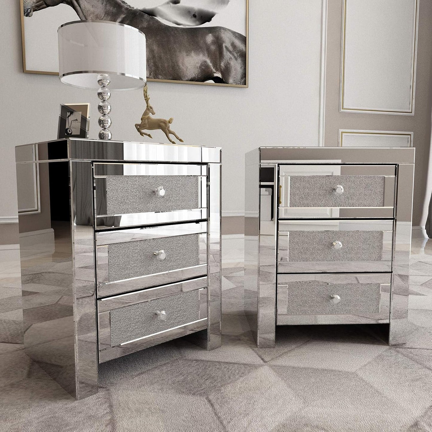 Crystal Mirrored 3 - Drawer Side Table – Elegant & Luxurious - Fabels