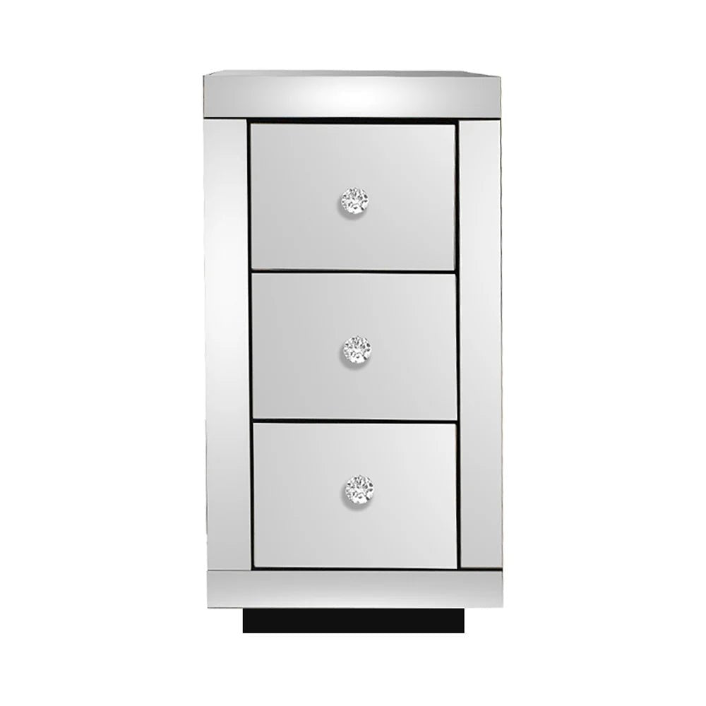 Elegant Mirrored 3 - Drawer Side Table – Luxury Bedroom & Living Room Accent - Fabels
