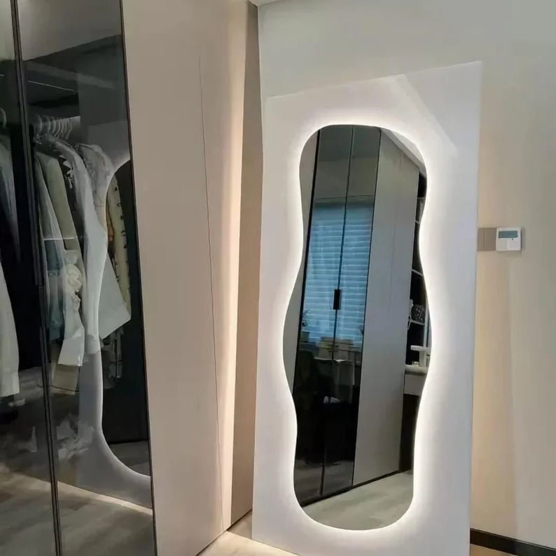Full-Length Abstract LED Mirror with Touch Sensor – Enhance Your Space with Style and Light - Fabels