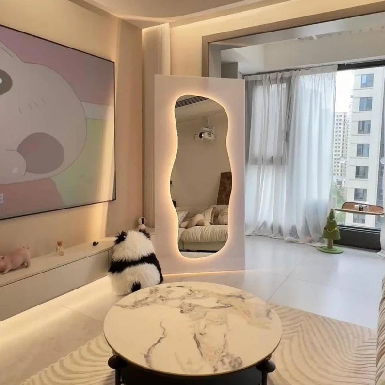 Full-Length Abstract LED Mirror with Touch Sensor – Enhance Your Space with Style and Light - Fabels