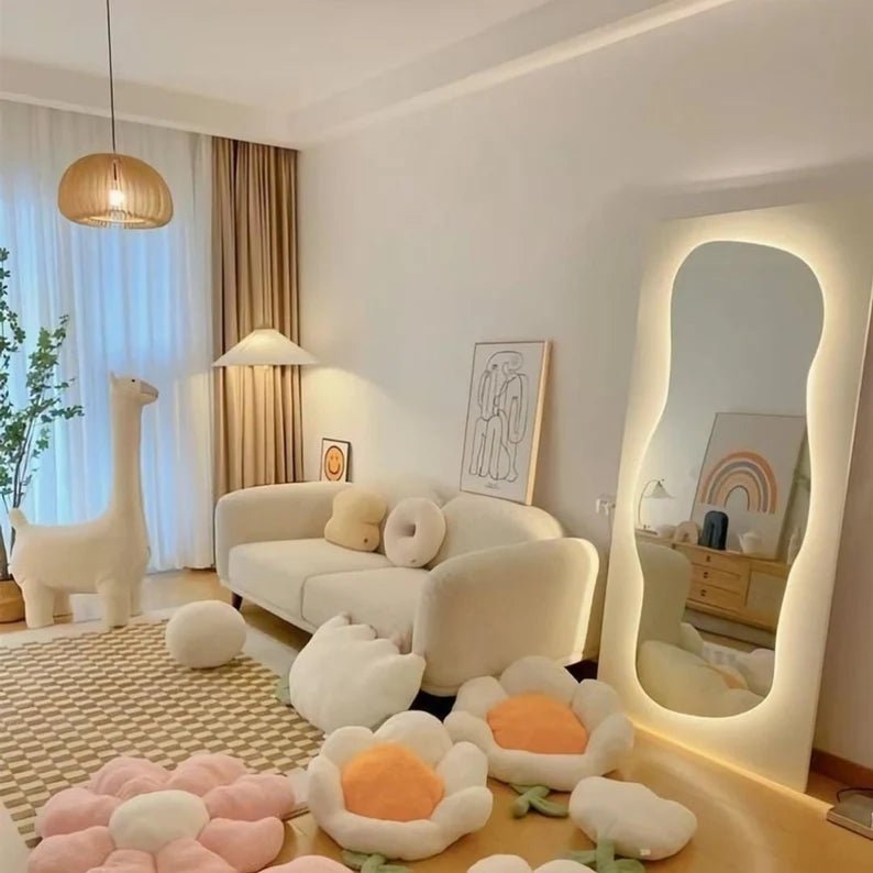Full-Length Abstract LED Mirror with Touch Sensor – Enhance Your Space with Style and Light - Fabels