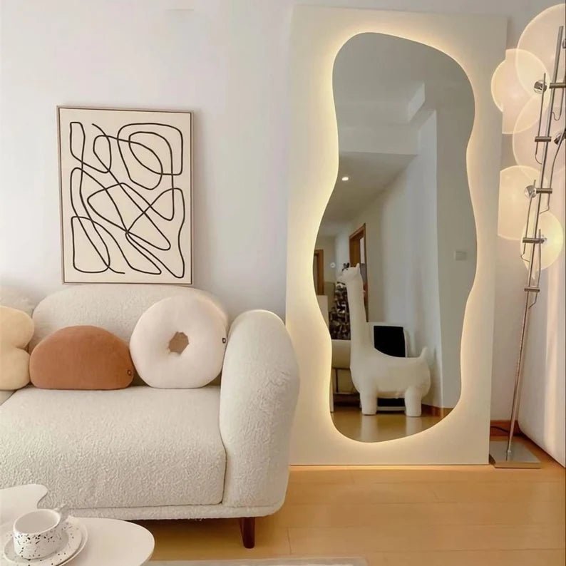 Full-Length Abstract LED Mirror with Touch Sensor – Enhance Your Space with Style and Light - Fabels