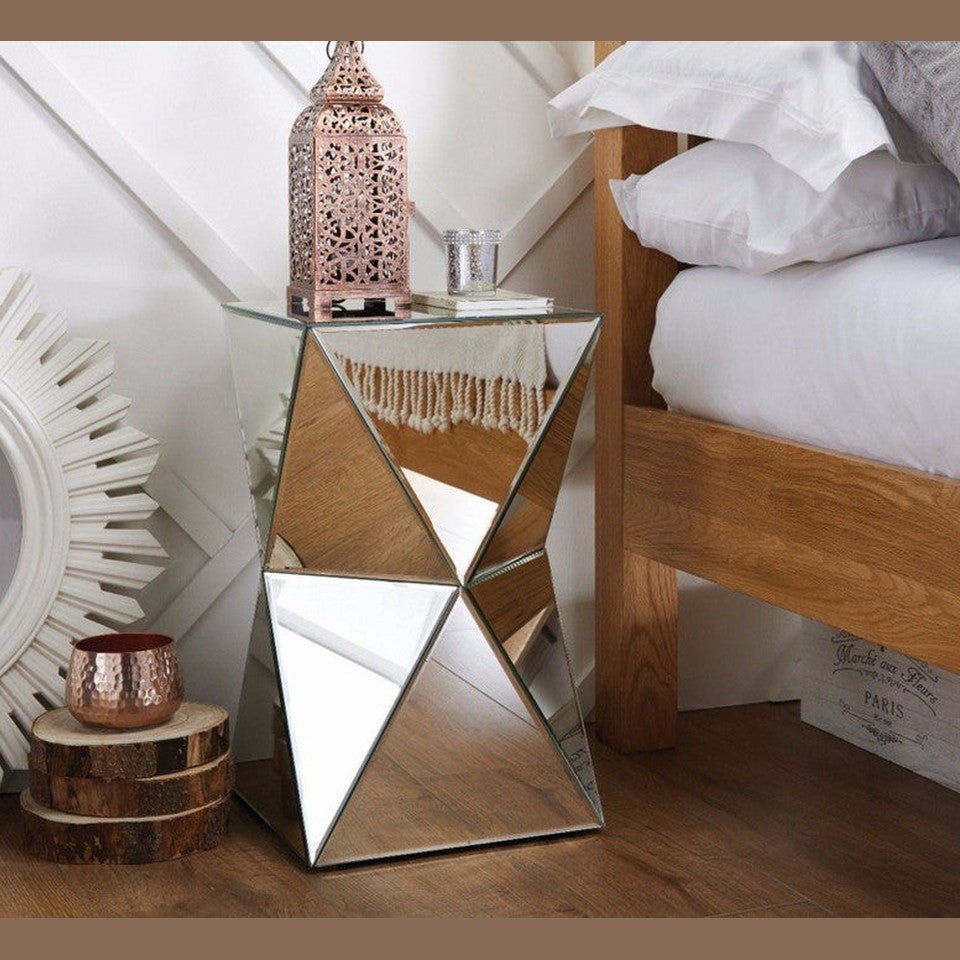 Geometric Mirrored Side Table – Elegant & Modern Accent Piece - Fabels