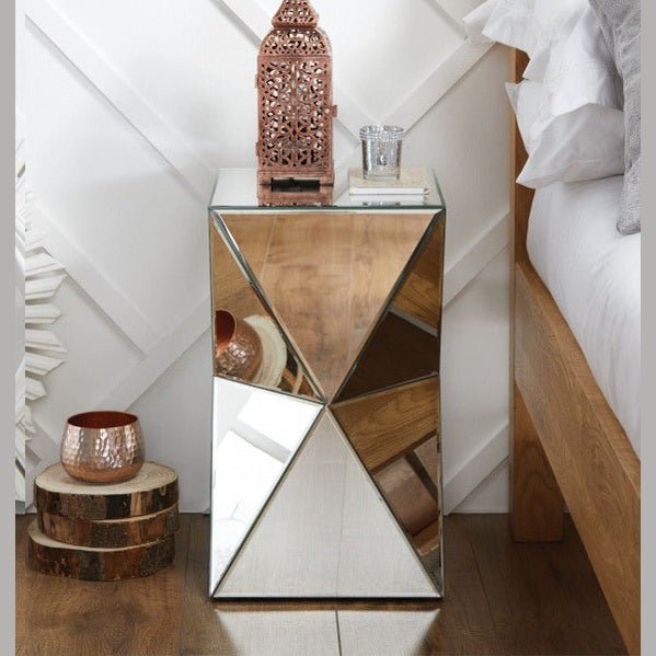 Geometric Mirrored Side Table – Elegant & Modern Accent Piece - Fabels