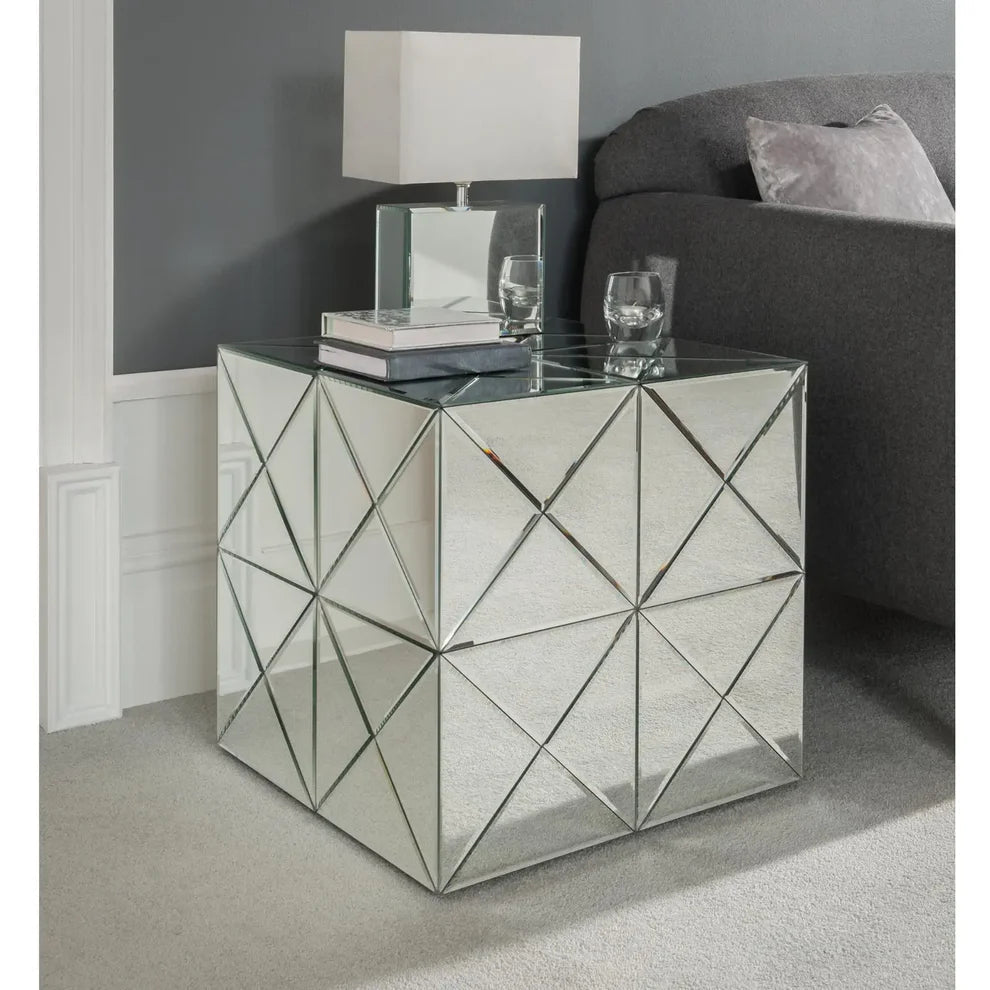 Geometric Mirrored Side Table – Luxe Elegance Meets Modern Design - Fabels